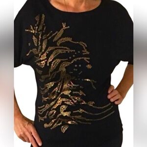 Cabi Cherie Sequin Top Black Gold Women's S